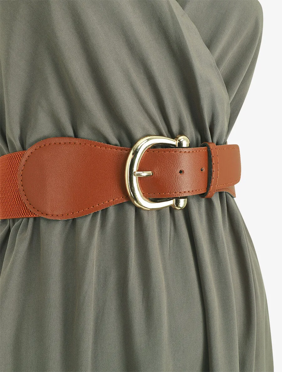 Robe longue unie à bretelles fantaisies - Kaki